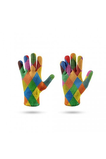 RFEGEF Femme Gants dhiver,Gants À Écran Tactile Couleur Imprimée en 3D Motif De Treillis De Diamant Gants Tricotés Dames Dou