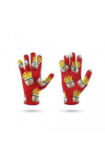 Femme Gants dhiver,Gants À Écran Tactile Motif De Frites Rouges Imprimé en 3D Gants Tricotés pour Dames Doux Coupe-Vent Élég