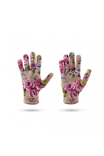 RFEGEF Femme Gants dhiver,Gants À Écran Tactile Motif De Fleurs Imprimées en 3D Gants Tricotés Dames Doux Coupe-Vent Élégant