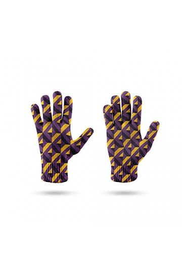 RFEGEF Femme Gants dhiver,Gants À Écran Tactile Imprimé en 3D Pourpre Motif De Géométrie De Mode Gants Tricotés Dames Doux C