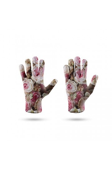 RFEGEF Femme Gants dhiver,Gants À Écran Tactile Gants Tricotés À Motif De Fleurs Imprimées en 3D Dames Doux Coupe-Vent Éléga