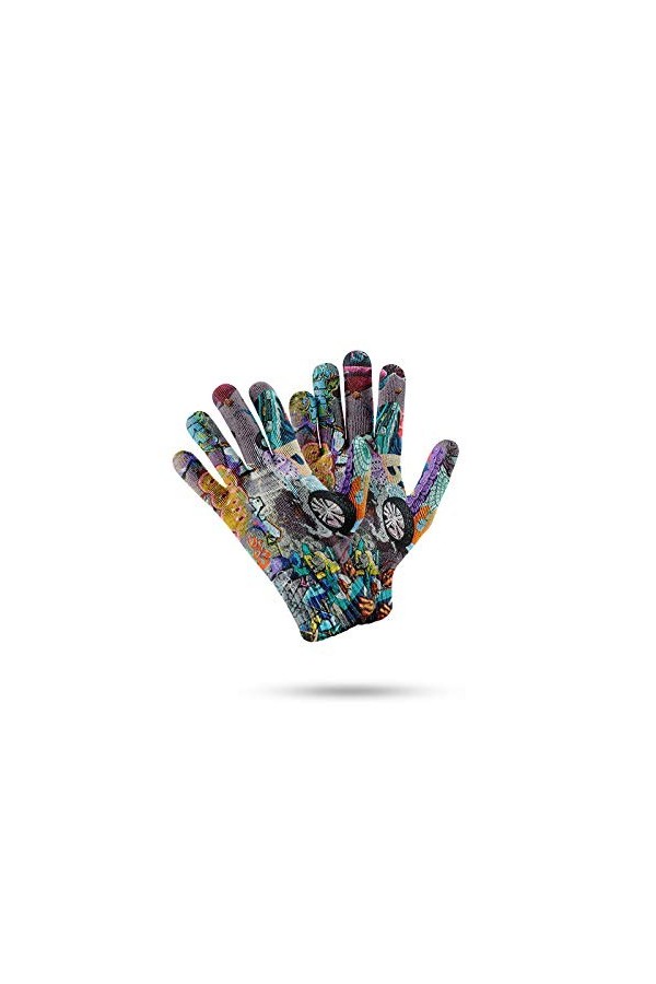 RFEGEF Femme Gants dhiver,Gants À Écran Tactile Motif De Dessins Animés en Couleur Imprimée en 3D Gants Tricotés pour Dames 