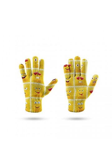 RFEGEF Femme Gants dhiver,Gants À Écran Tactile Images De Dessin Animé Jaune Imprimées en 3D Gants Tricotés À Motifs Dames D