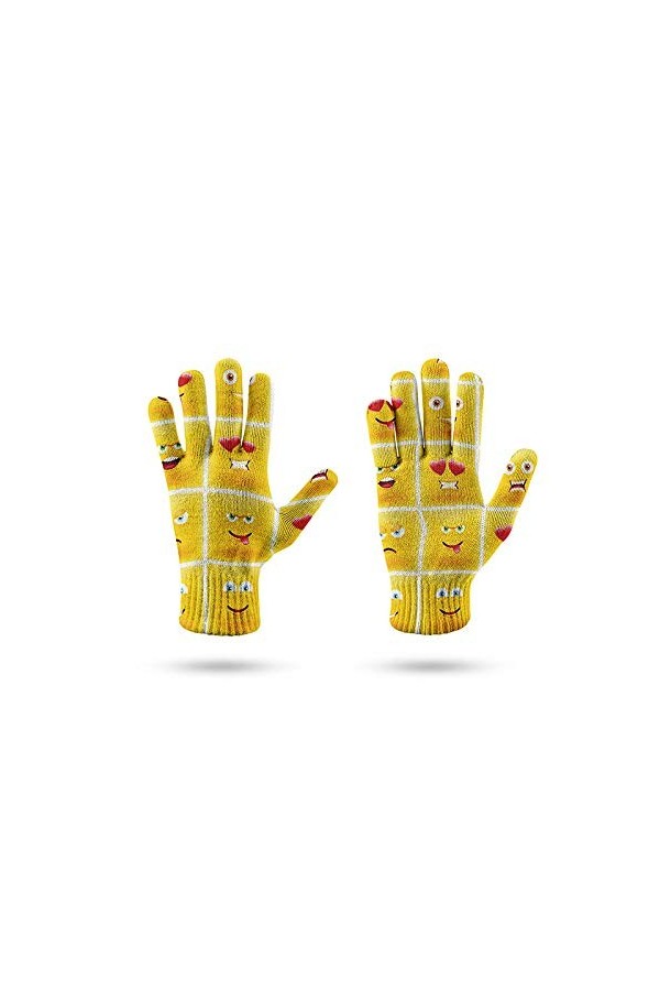 RFEGEF Femme Gants dhiver,Gants À Écran Tactile Images De Dessin Animé Jaune Imprimées en 3D Gants Tricotés À Motifs Dames D