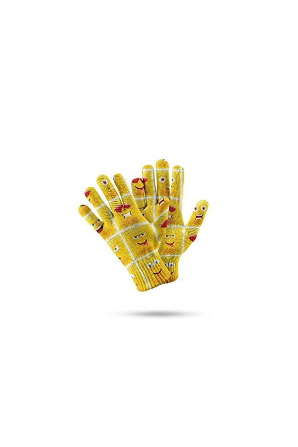 RFEGEF Femme Gants dhiver,Gants À Écran Tactile Images De Dessin Animé Jaune Imprimées en 3D Gants Tricotés À Motifs Dames D