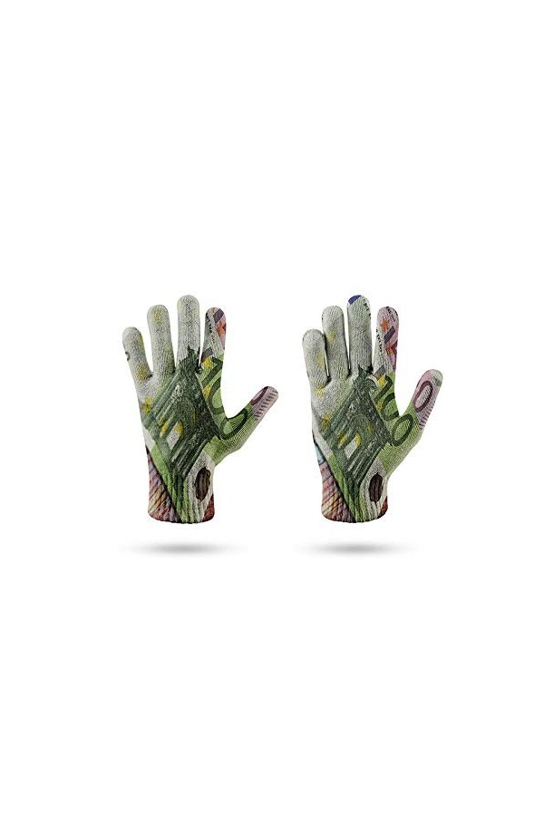 RFEGEF Femme Gants dhiver,Gants À Écran Tactile Modèle De Pièce De Monnaie De Billet De Banque Imprimé en 3D Gants Tricotés