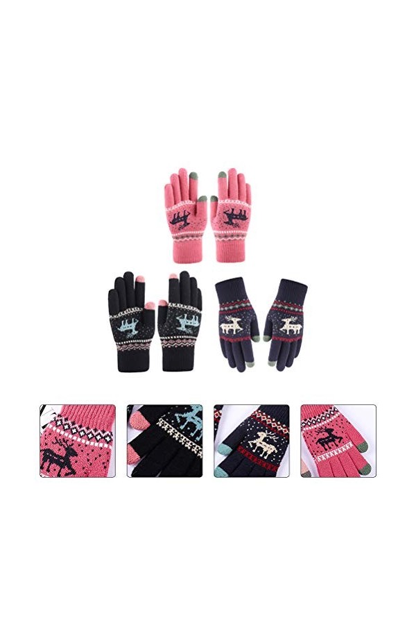 3 Paires Gants Tricotés Gants En Tricot Dhiver Gants Dhiver Gant De Texto Coupe-vent Moufle Chaude à Écran Tactile Gants De