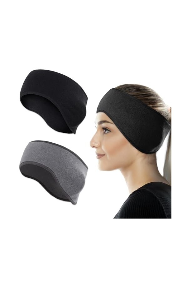 Udbrud Bandeau doreille léger, 2 Pièces Hiver Bandeau Cache-Oreilles Tissu Bandeau Polaire Bandeau Elastique Bandeaux de Spo