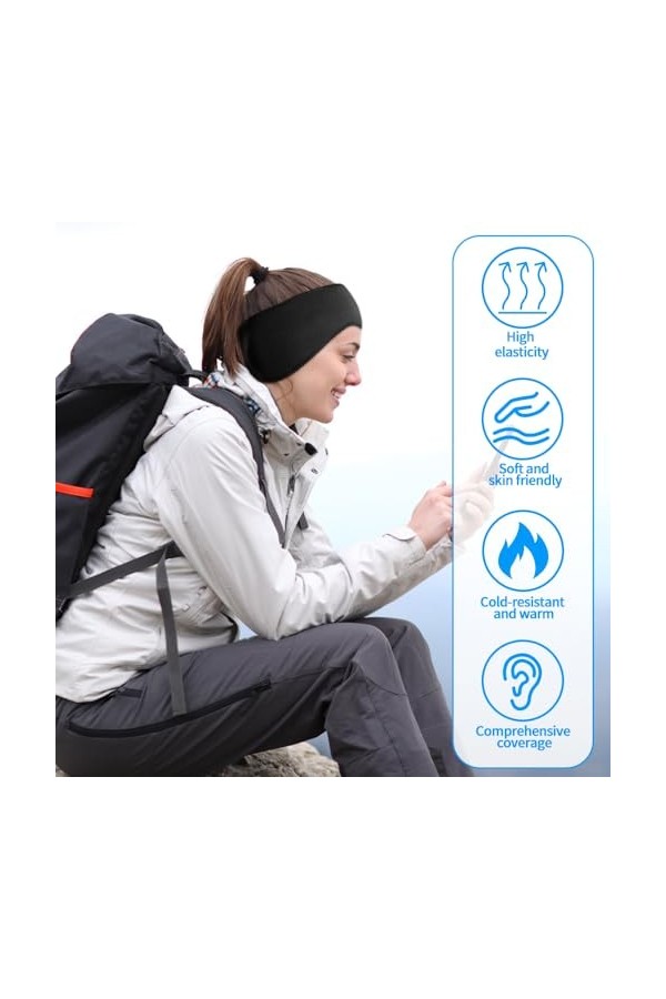 Udbrud Bandeau doreille léger, 2 Pièces Hiver Bandeau Cache-Oreilles Tissu Bandeau Polaire Bandeau Elastique Bandeaux de Spo