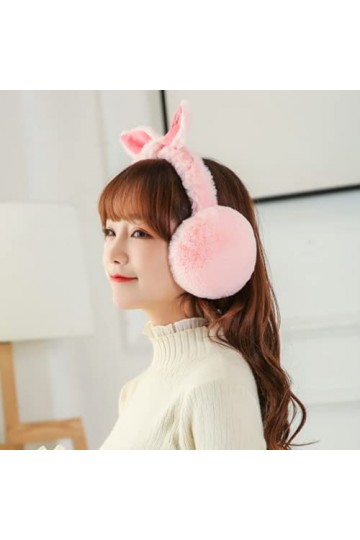 Cache-oreilles en forme de lapin mignon en peluche pour femme et fille - Chaud, coupe-vent - Protection intégrale - Pliable -