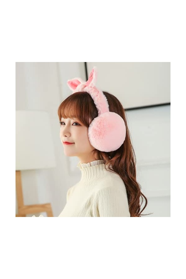 Cache-oreilles en forme de lapin mignon en peluche pour femme et fille - Chaud, coupe-vent - Protection intégrale - Pliable -