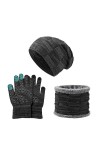 Hiver Tricotés Ensemble Bonnet Écharpe Gants Décran Tactile 3 en 1 Doublure Molleton Doux Bonnet Tricoté Chaud Cache-Cou Ext