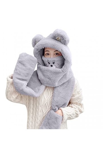 Bonnet dhiver chaud et épais en peluche moelleuse coupe-vent avec capuche et gants pour femme B, taille unique 
