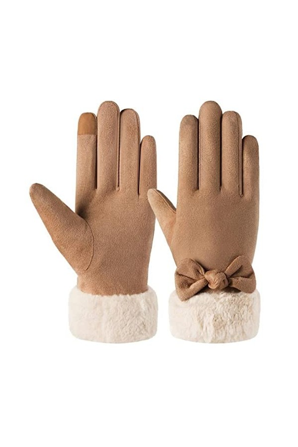 Gants en Daim Daim Bowknot Gants Femmes Hiver Épaissir Plus Polaire Chaud Cyclisme Écran Tactile Daim Bowknot Violet Taille L