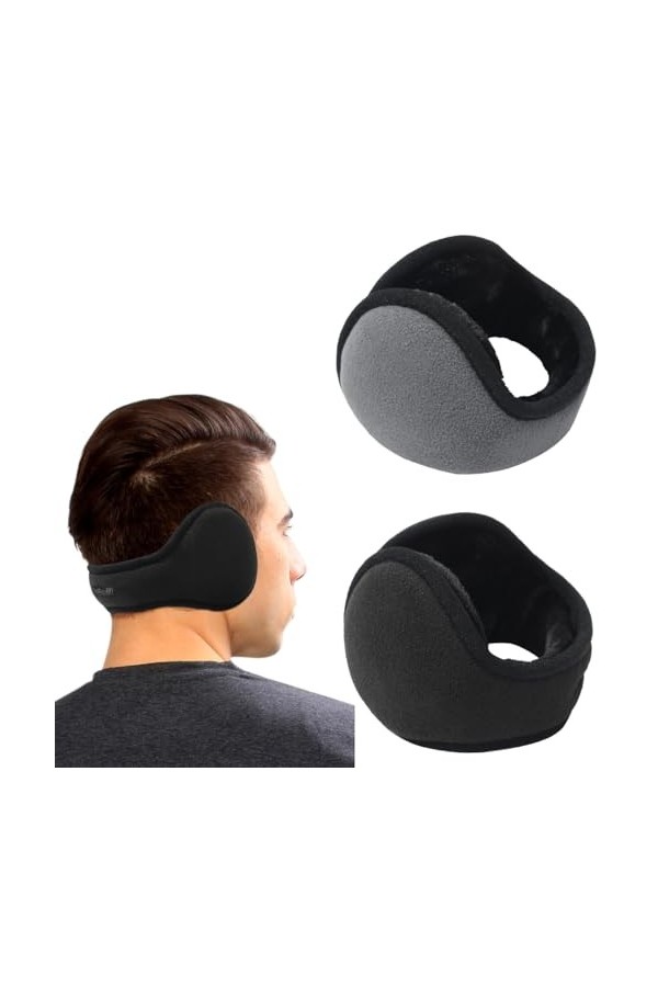 Dwenarry Lot de 2 cache-oreilles dhiver en fausse fourrure pour homme et femme, Noir + bleu marine., 10