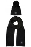UGG W Knit Bonnet W avec Pompon et écharpe Beanie W Pom and Scarf, Noir, Taille Unique Femme