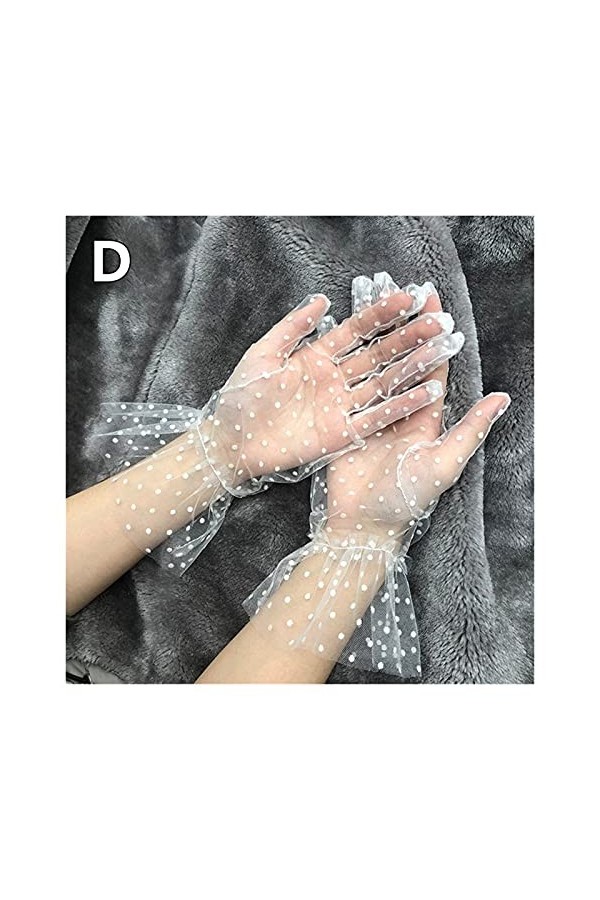 JSJJRGB mitaine Mariage 1 Paire Femmes Transparentes Point Court Impression Noir White Mesh Tulle Gants Tulle Femme Club Part