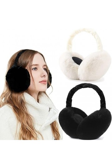 FSMILING 2 Pack de manchons d’oreille d’hiver pour femmes cache-oreilles chaudes moelleuses cache-oreilles pliable chauffe-or