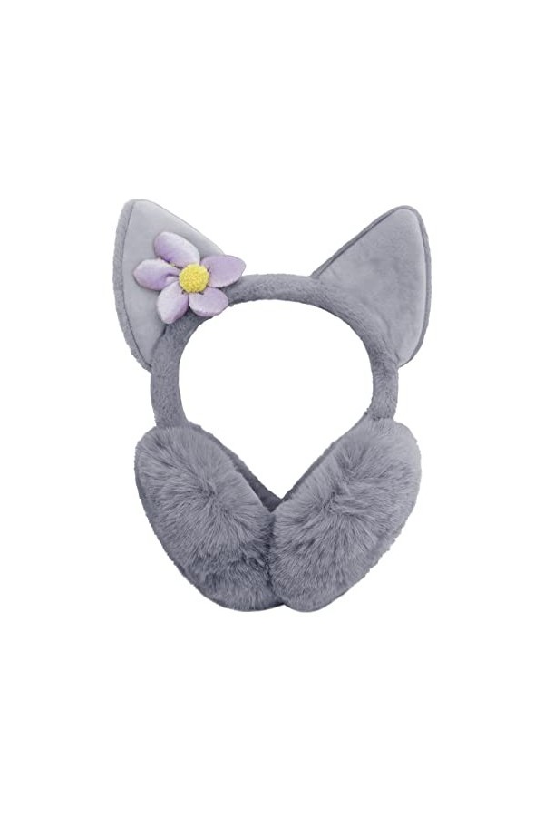 Cache-oreilles dhiver en peluche pour femme - Joli renard en peluche avec décoration florale - Réglable - Coupe-vent - Cache