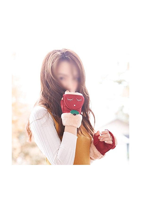 Minicocock Peluche Clamshell doigt à moitié Gants Cycling Plus Velvet Épaissir Gants chauds étudiants mignon moufles Gants Fe