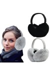 Dwenarry Cache-oreilles dhiver en fausse fourrure chaude et pliable pour femme et fille, noir/gris, 6.3