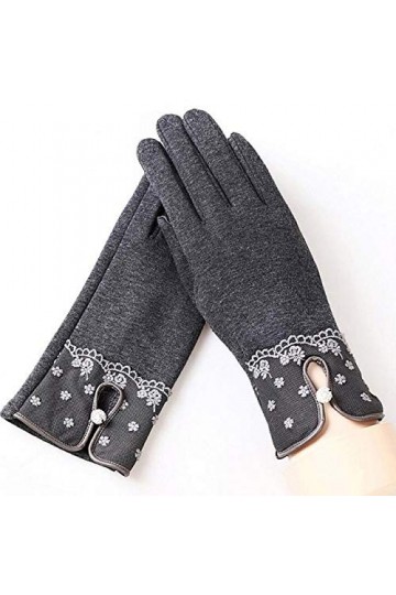 RFEGEF Femme Gants dhiver,Gants À Écran Tactile Gris Tissu DÉlasticité Gants De Broderie en Dentelle Dames Doux Coupe-Vent 