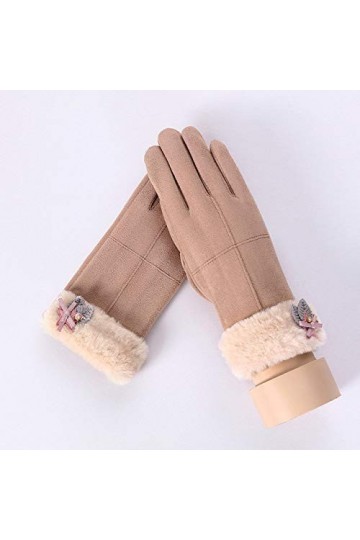 RFEGEF Femme Gants dhiver,Gants À Écran Tactile Feuille De Kaki Gants en Tissu Imitation Daim Dames Doux Coupe-Vent Élégant 