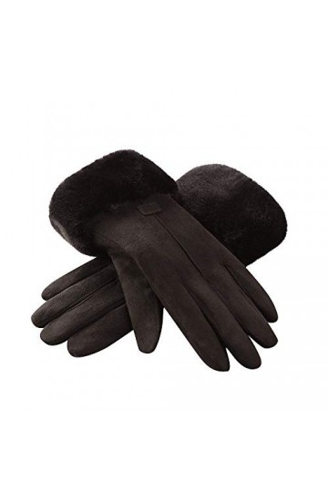 Femme Gants dhiver,Gants À Écran Tactile Noir Faux Suède Ajouter du Velours pour Rester Au Chaud Dames Doux Coupe-Vent Éléga