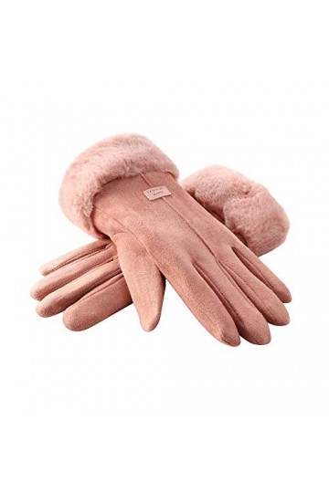 RFEGEF Femme Gants dhiver,Gants À Écran Tactile en Faux Suède Rose Ajouter du Velours pour Garder Au Chaud Mesdames Doux Cou