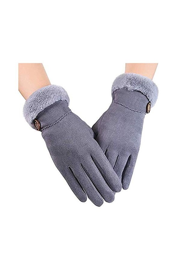RFEGEF Femme Gants dhiver,Gants À Écran Tactile Gris Doublure en Faux Suède en Peluche pour Garder Au Chaud Mesdames Doux Co