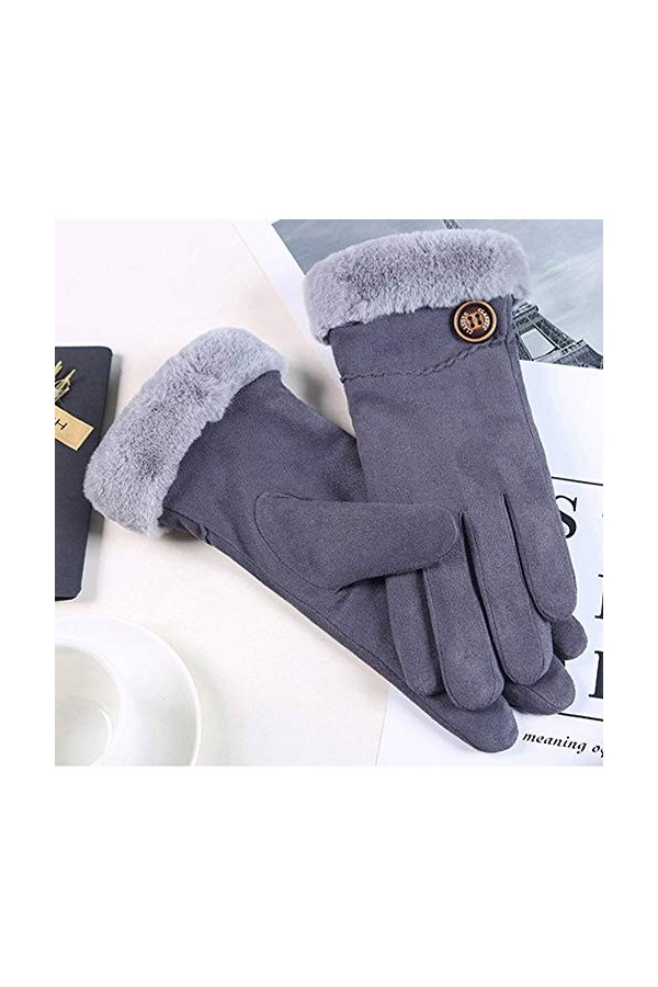 RFEGEF Femme Gants dhiver,Gants À Écran Tactile Gris Doublure en Faux Suède en Peluche pour Garder Au Chaud Mesdames Doux Co