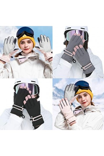 BUIDI Gants de Neige à écran Tactile imperméables pour Femmes, Broderie Florale, Mitaines Chaudes Thermiques, Mitaines de Ski