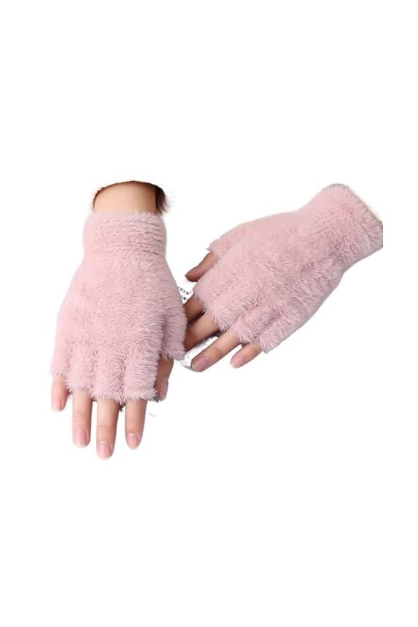 Gants Femme， Gants de vison mignon doux hiver chaud écran tactile gants femmes hommes peluches gants sans doigts en plein air
