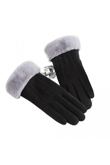 Gants Femme， Hiver femme chaud Sport cyclisme mitaine Plus épais velours en peluche poignet femmes Simple daim cuir écran tac