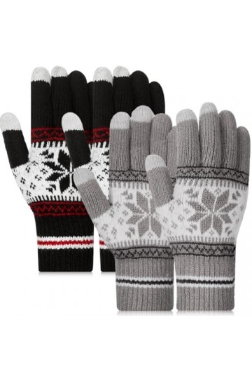 Bencailor 2 Paires Gants Tricotés à Ecran Tactile Mitaines Chaudes dHiver pour Femme Gants en Tricot de Flocon de Neige