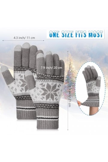 Bencailor 2 Paires Gants Tricotés à Ecran Tactile Mitaines Chaudes dHiver pour Femme Gants en Tricot de Flocon de Neige