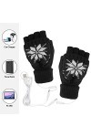 Gants unisexes en tricot chauffant USB avec trois imprimés - Gants de Noël pour femme - Pour temps froid - Noir - Taille uniq