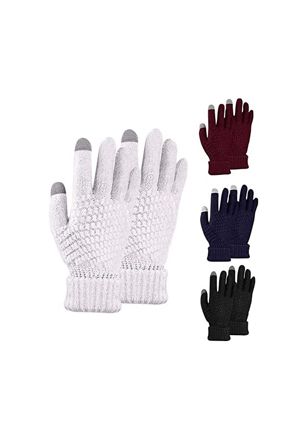 Lot de 4 paires de gants dhiver pour écran tactile pour femme,Chaudes,Doublées en polaire,Poignets élastiques,Pour la course