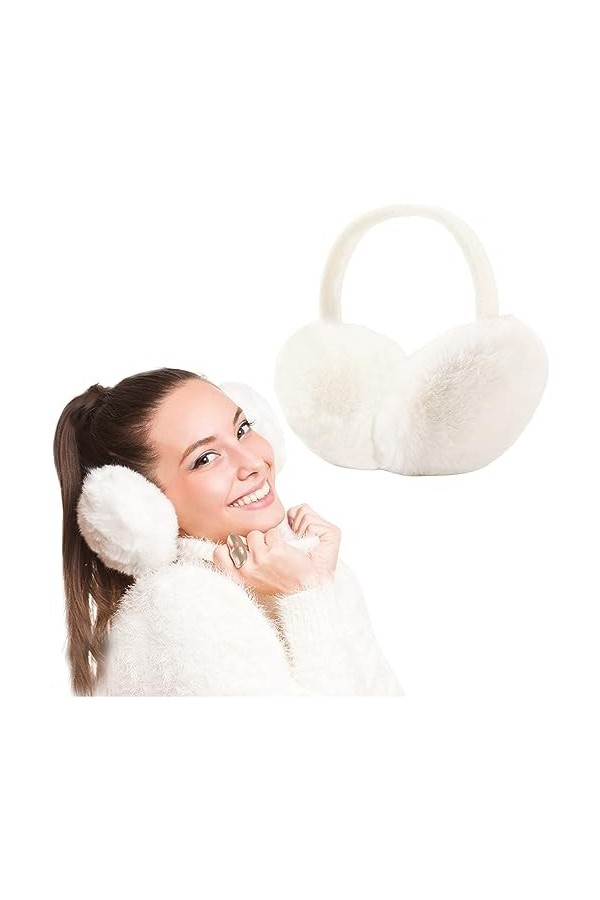 FSMILING Cache-oreilles dhiver en peluche Cache-oreilles dhiver pour femmes filles, Blanc., taille unique