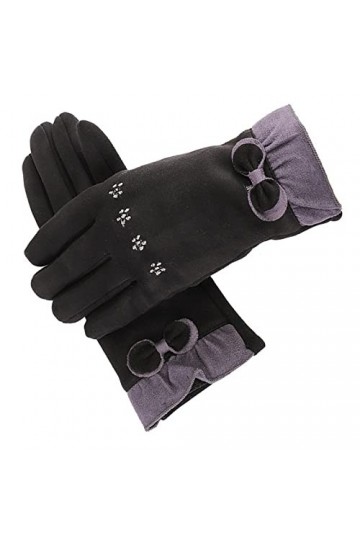 Gants Coupe Vent Gants Chauds en Daim pour Femmes Et Gants Bowknot Brodés en Velours Noir