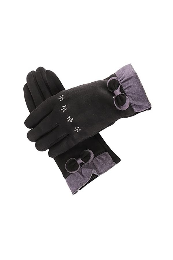 Gants Coupe Vent Gants Chauds en Daim pour Femmes Et Gants Bowknot Brodés en Velours Noir