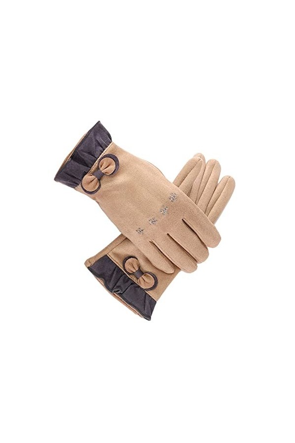 Gants Coupe Vent Gants Chauds en Daim pour Femmes Et Gants Bowknot Brodés en Velours Noir