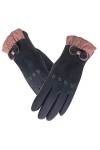 Gants Coupe Vent Gants Chauds en Daim pour Femmes Et Gants Bowknot Brodés en Velours Noir