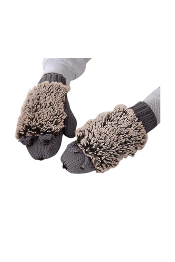 Gants Mitaines Tricotés Thermiques dhiver pour Femme Fille, Mignon Moufles de Poignet en Forme de Hérisson avec Doublure Pol