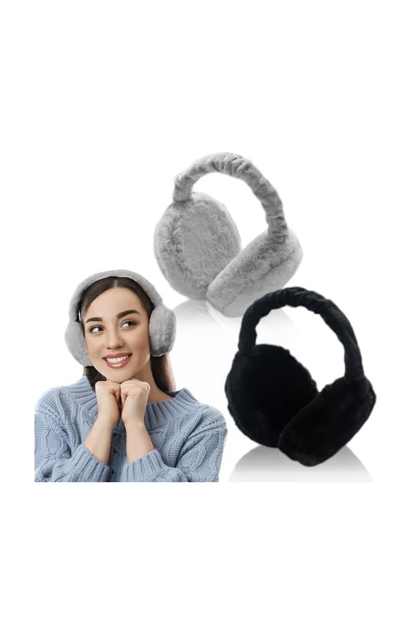 Nizirioo Cache-oreilles dhiver en peluche : cache-oreilles pliables et chauds pour lextérieur - Cache-oreilles réglables - 