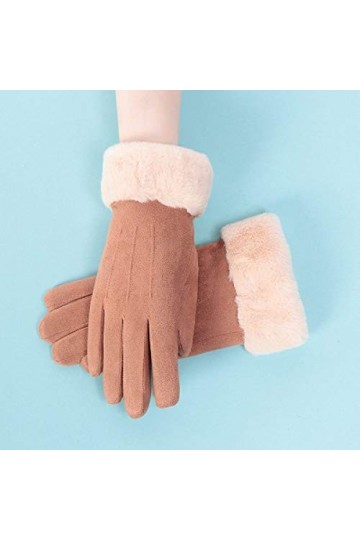 RFEGEF Femme Gants dhiver,Gants À Écran Tactile Gants en Tissu Imitation Daim Marron Confortable Dames Doux Coupe-Vent Éléga