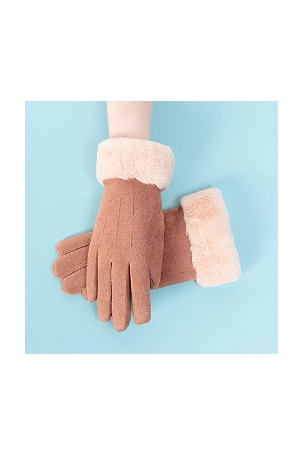 RFEGEF Femme Gants dhiver,Gants À Écran Tactile Gants en Tissu Imitation Daim Marron Confortable Dames Doux Coupe-Vent Éléga