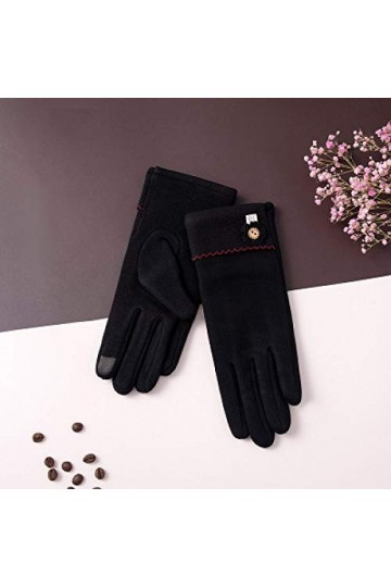 RFEGEF Femme Gants dhiver,Gants À Écran Tactile Boutons Noirs Gants en Faux Suède en Velours Dames Doux Coupe-Vent Élégant M