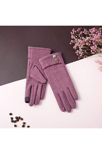 RFEGEF Femme Gants dhiver,Gants À Écran Tactile Boutons Violets Gants en Velours Faux Suède Dames Doux Coupe-Vent Élégant Mo