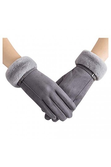 RFEGEF Femme Gants dhiver,Gants À Écran Tactile Gris Faux Suede Plus Gants DÉpaississement en Velours Dames Doux Coupe-Vent